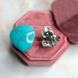 Sterling silver turquoise open ring embellished with stones and floral d…